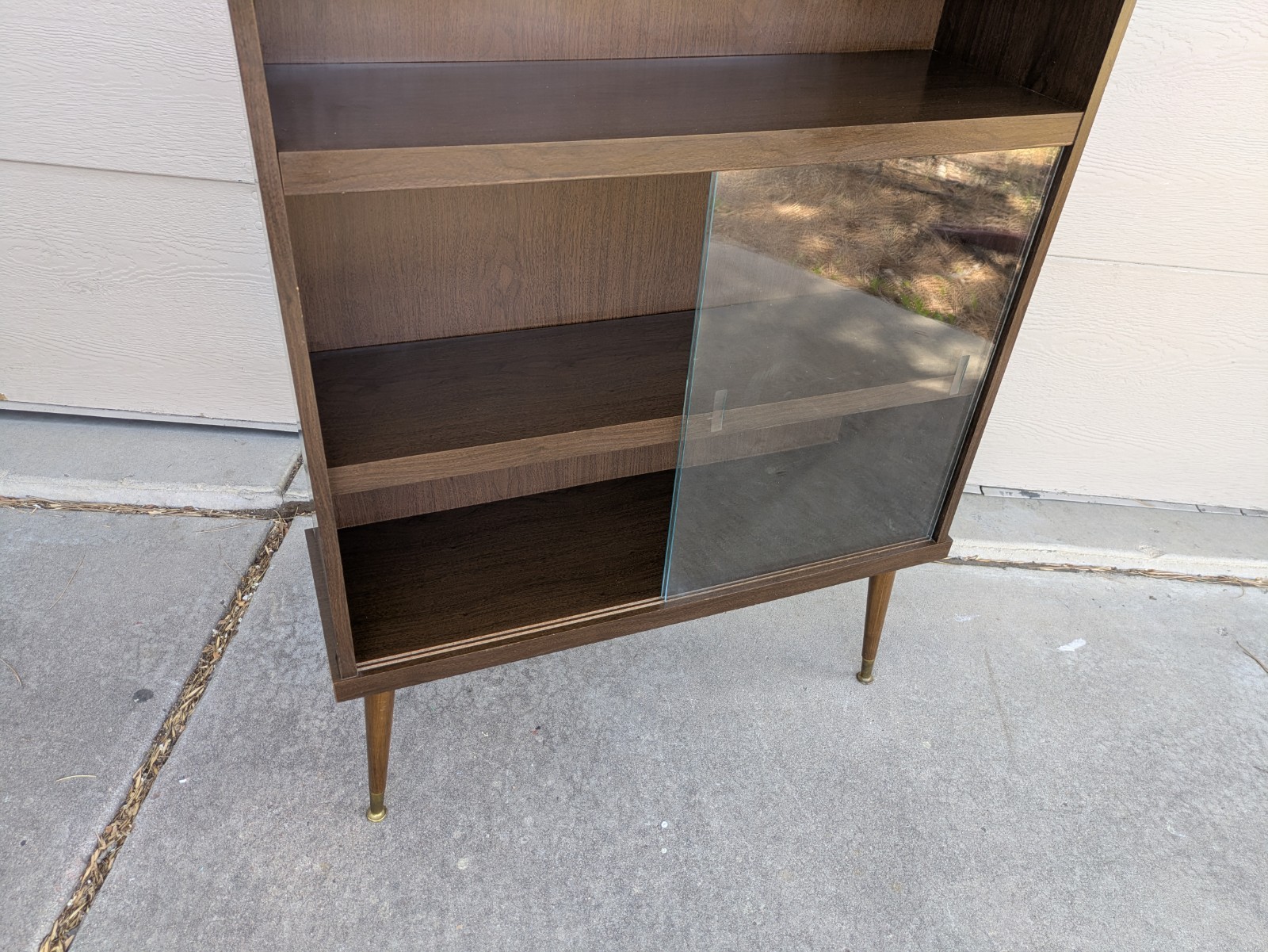 Vintage Mid Century Modern Bookcase Shelf Display Cabinet Sliding Glass Door E26