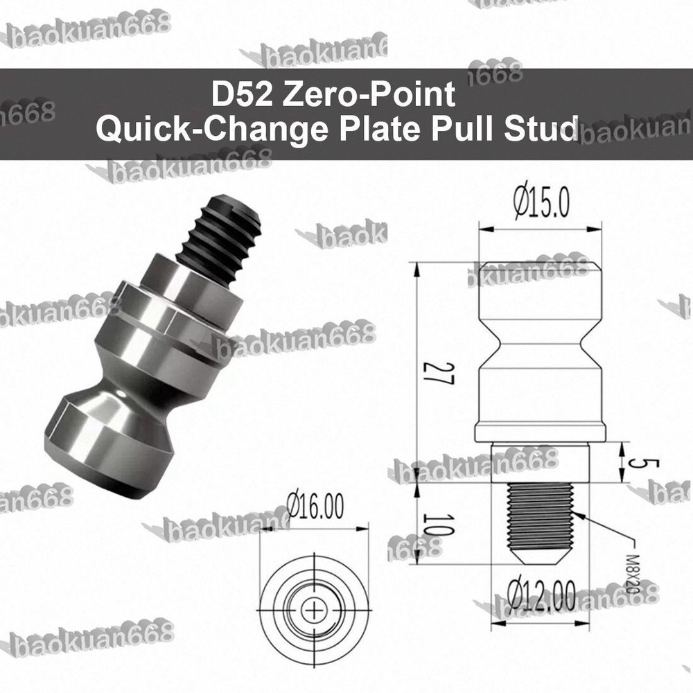 4PC D52 Zero-Point Quick-Change Plate Pull Stud Axis Fixture Self-centering Vise