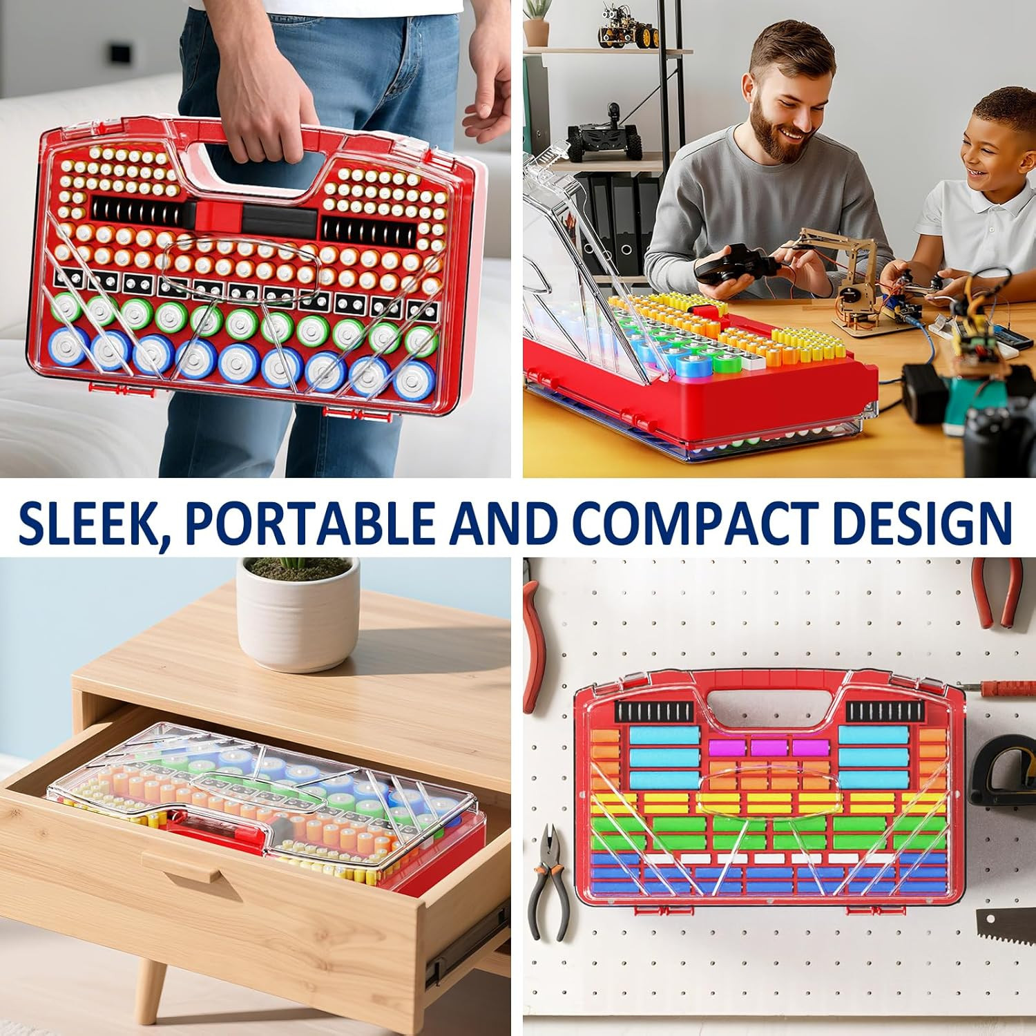 Battery Organizer Storage Holder Box Case with Tester 285+Batteries Double-Sided