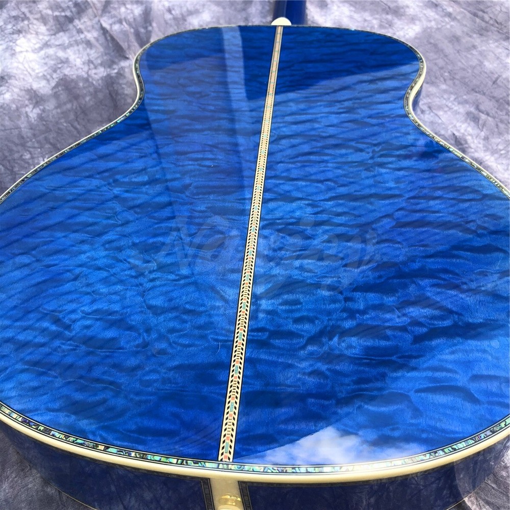 40 Inch Blue Solid Spruce OM Type Acoustic Guitar Maple Body Abalone Ebony