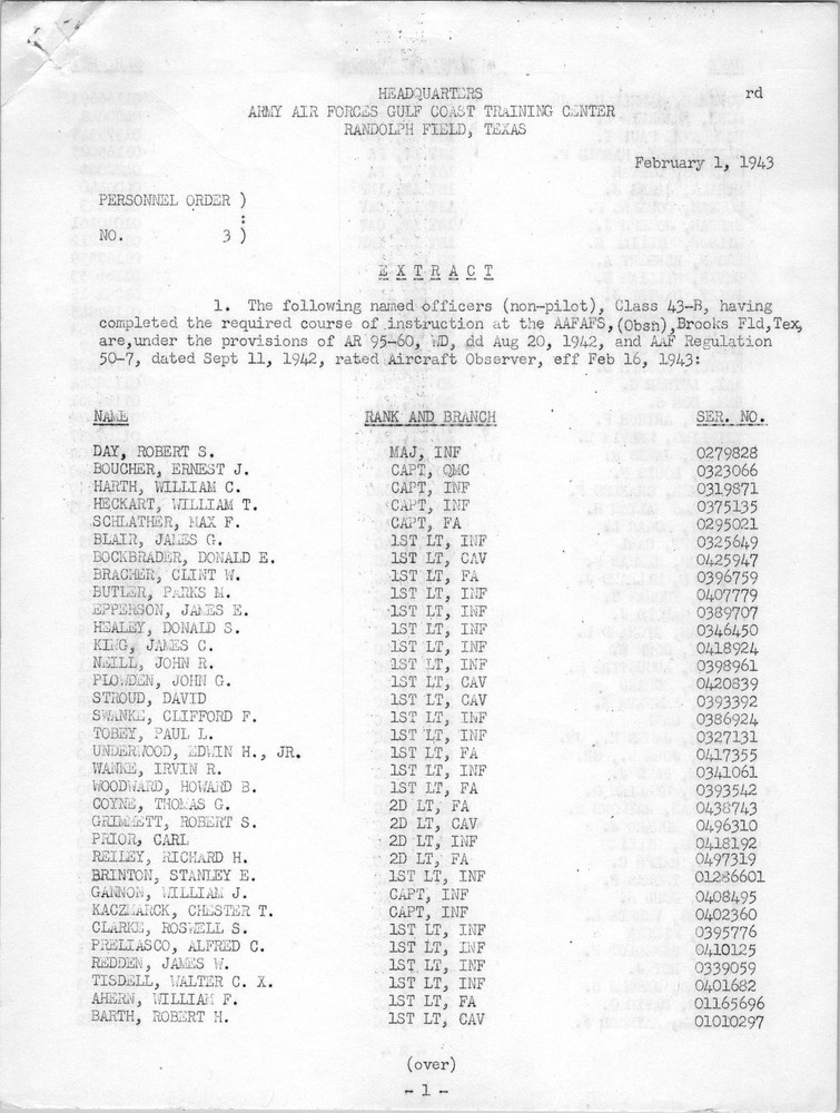 US AAForce Misc. Orders, Intelligence Needs, Randolph Field TX, Fort Bragg NC