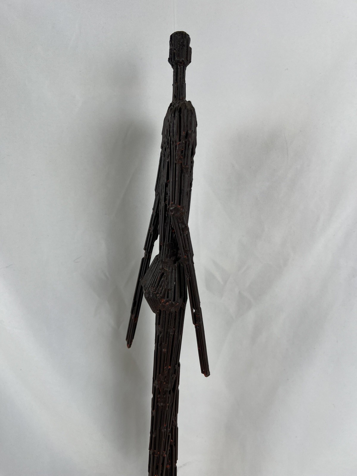 Brutalist Male Welded Nail Art Sculpture Modernist Metal 27” Giacometti Style