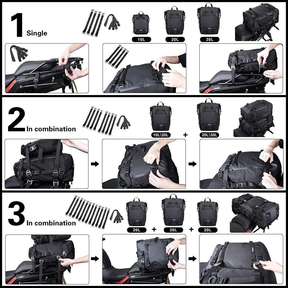 Multi-function Motorcycle Rear Seat Bag PU Coating Riding Storage Backpack 20L
