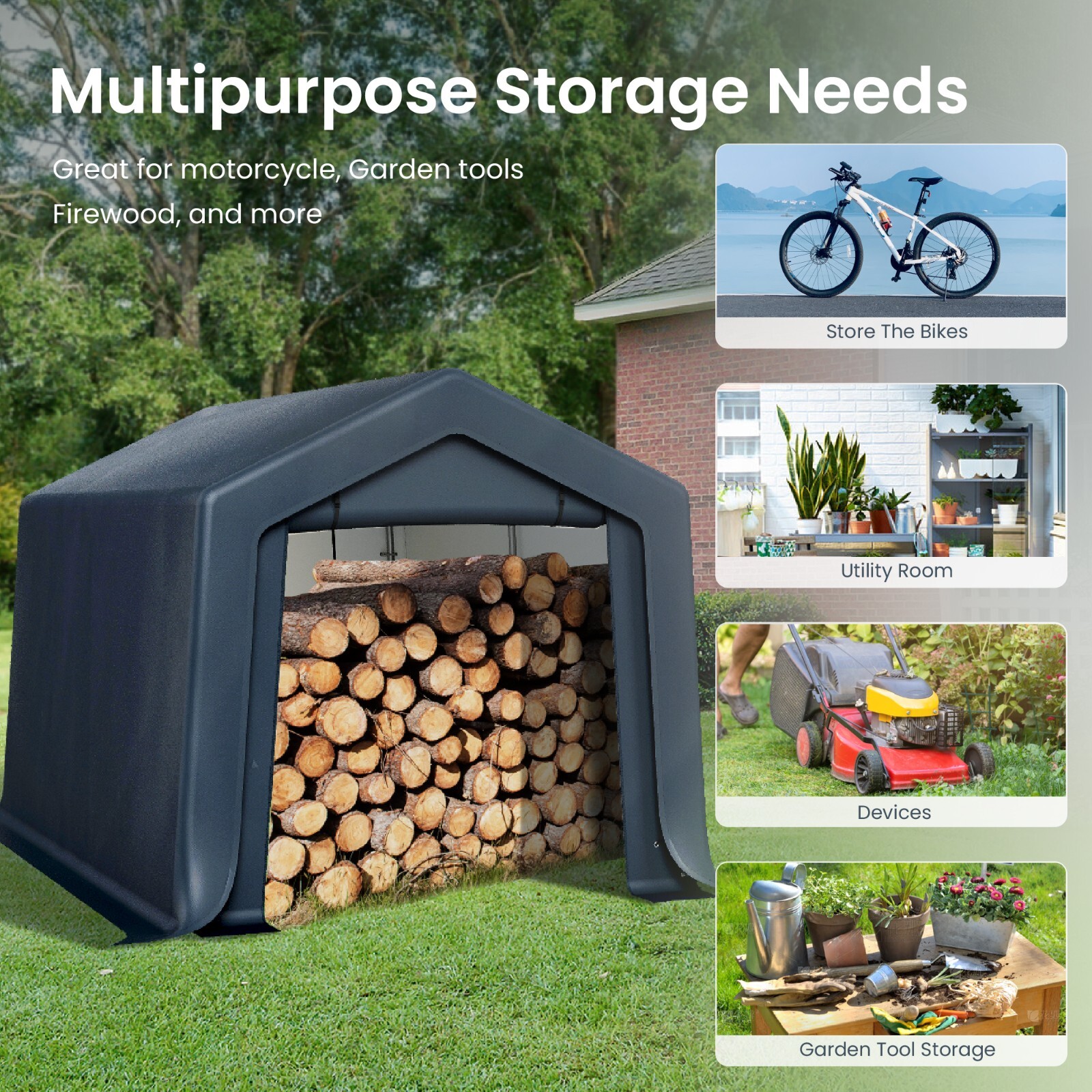 8x12' Outdoor Storage Shelter Shed Portable Canopy Carport Garage with 2 Doors