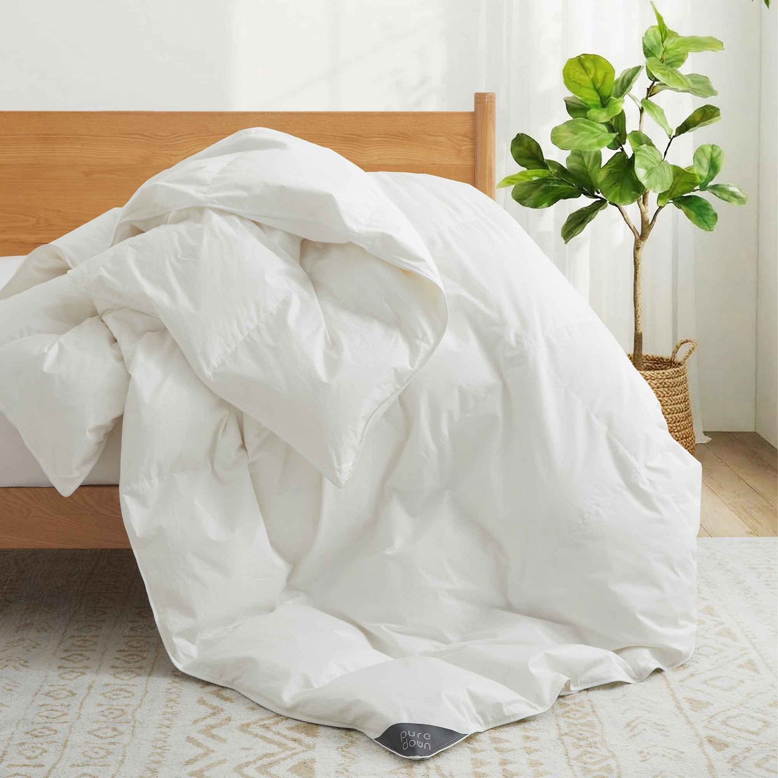 Lightweight 90% White Down Comforter 800FP Bed Blanket, 500TC 100% Cotton Shell