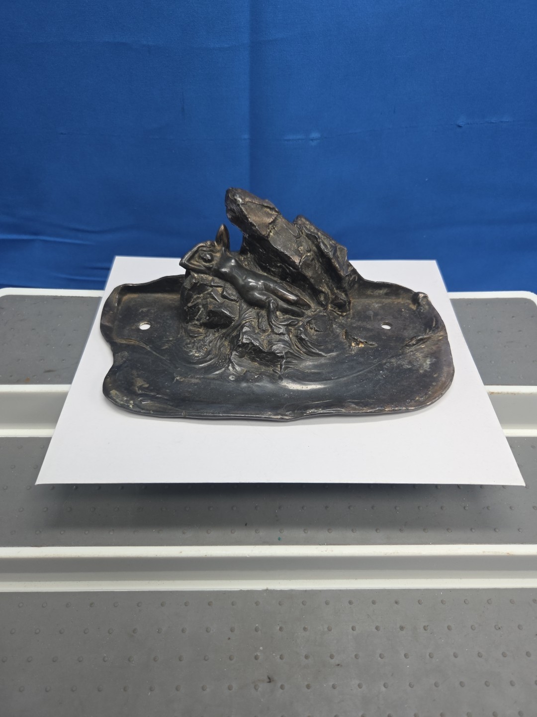 Art Nouveau Nude Maiden Water Inkwell Laying On Rocks Metal Trinket Earings TS