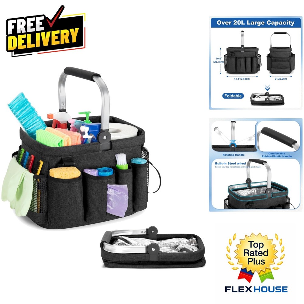 Chic Foldable Cleaning Caddy - 20L Capacity, Durable Nylon & Multi-Pocket Design