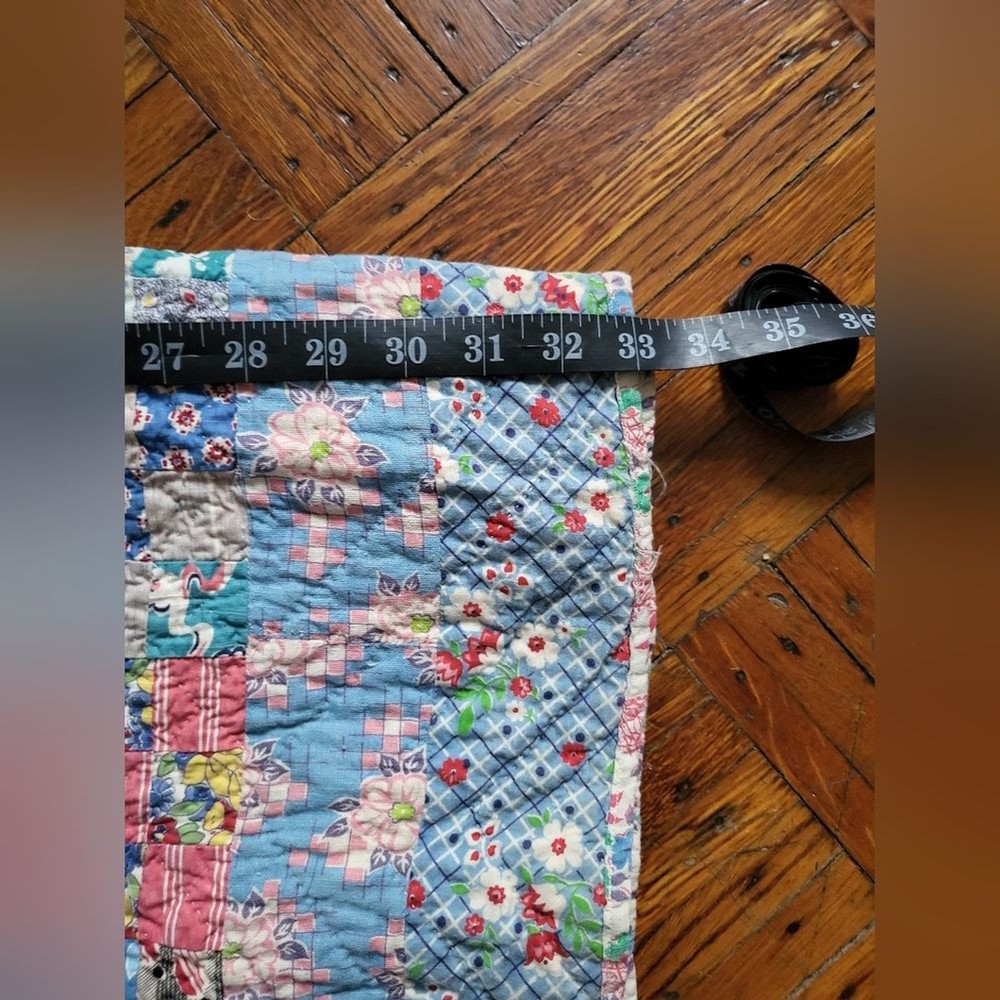 Vintage Postage Stamp Patch Quilt with Floral Backing