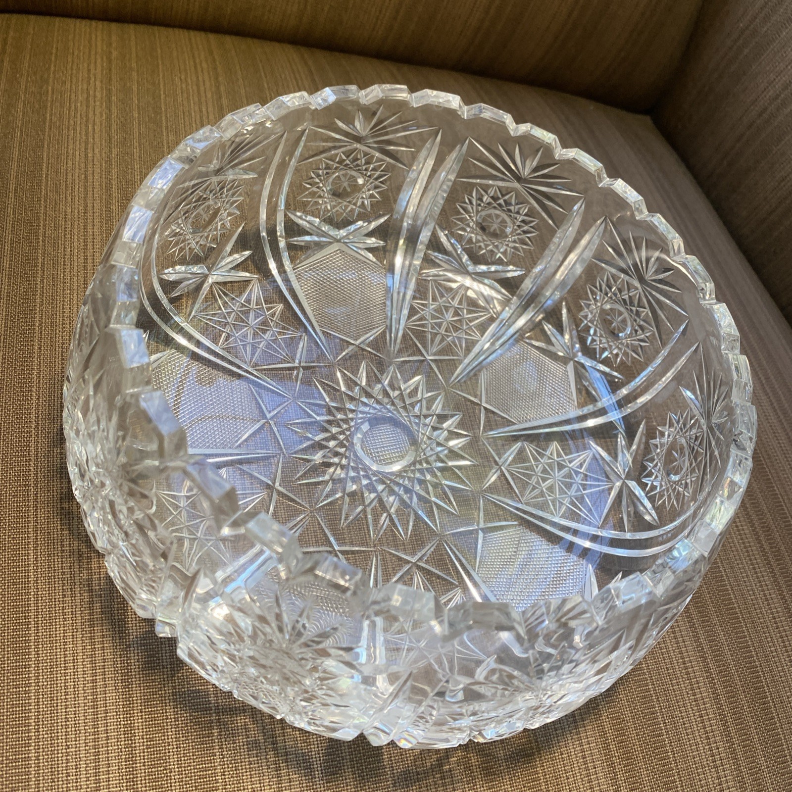 Vintage Hand-Cut ABP Crystal Bowl 8” Starburst & Fan Pattern Brilliant Sparkle