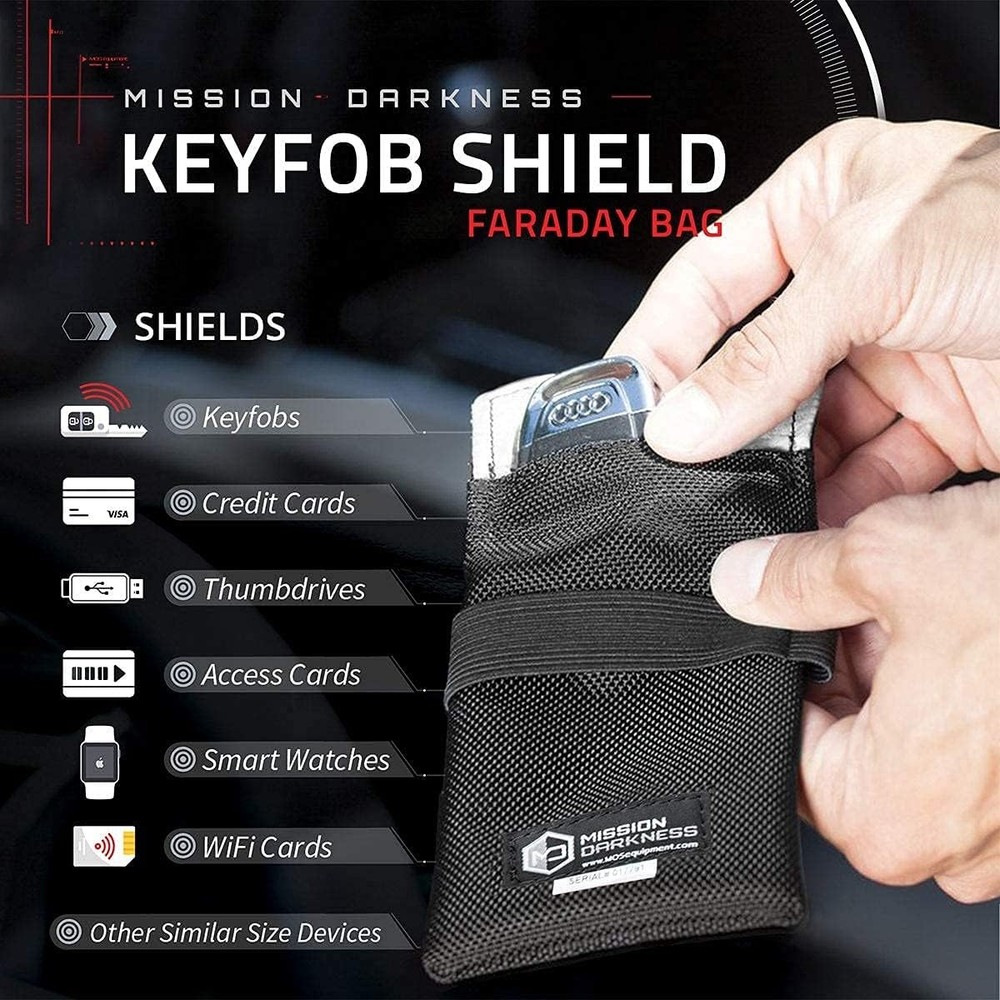 Mission Darkness Faraday Bag for Keyfobs (2-Pack) // RF Shielding Black