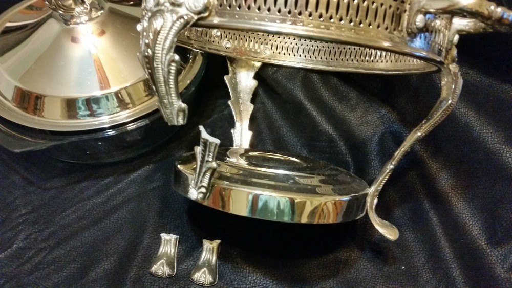 Damaged-Silver plated Pierced Gallery 2 qt. Round Food Warmer w lid-can u Sauder