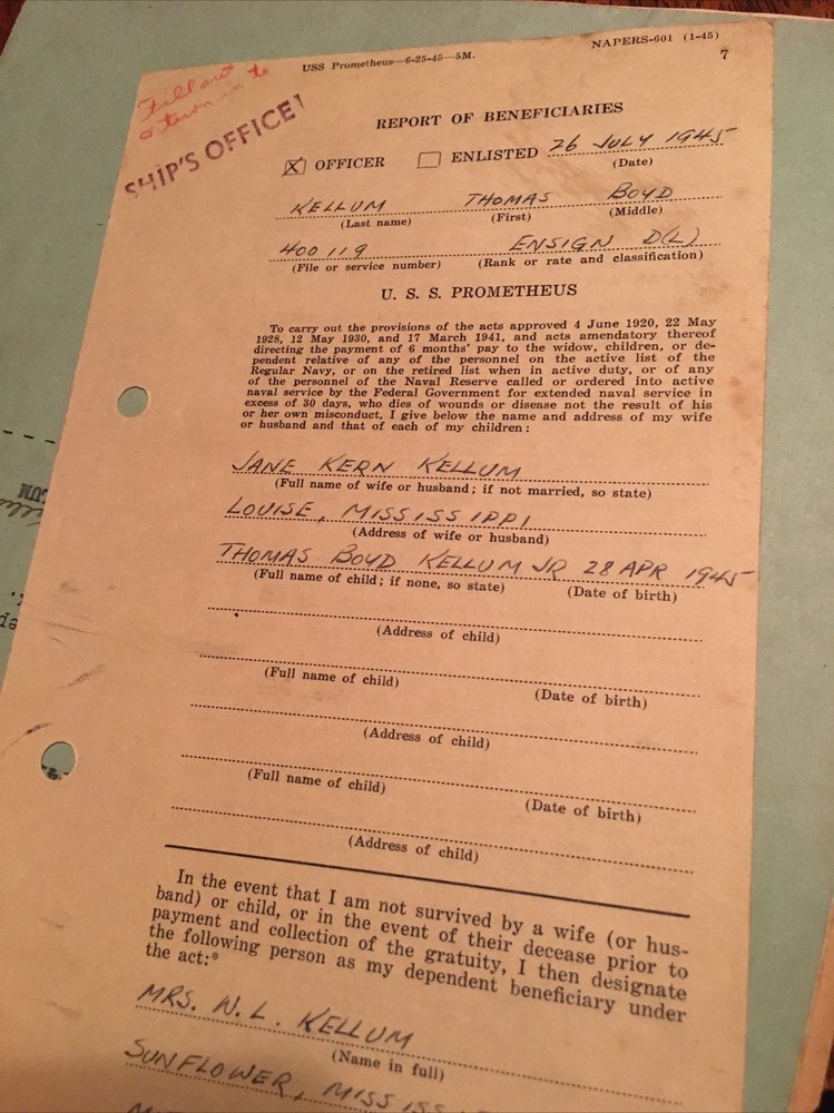 1945-46 U.S.S. VESUVIUS (AE-15) Original Papers Lot￼