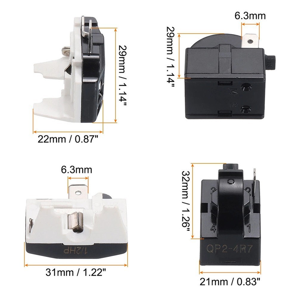 Thermal Overload Protector with PTC Starter Relay 1 Pin 4.7 Ohm for 1/2HP Unit