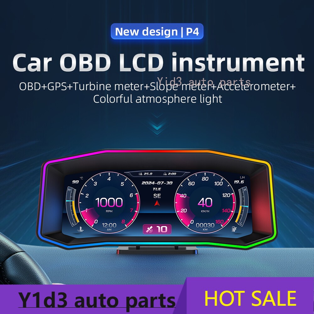 P4 Car LCD Head Up Display OBD2 GPS Dual System Projector Speedometer Tachometer