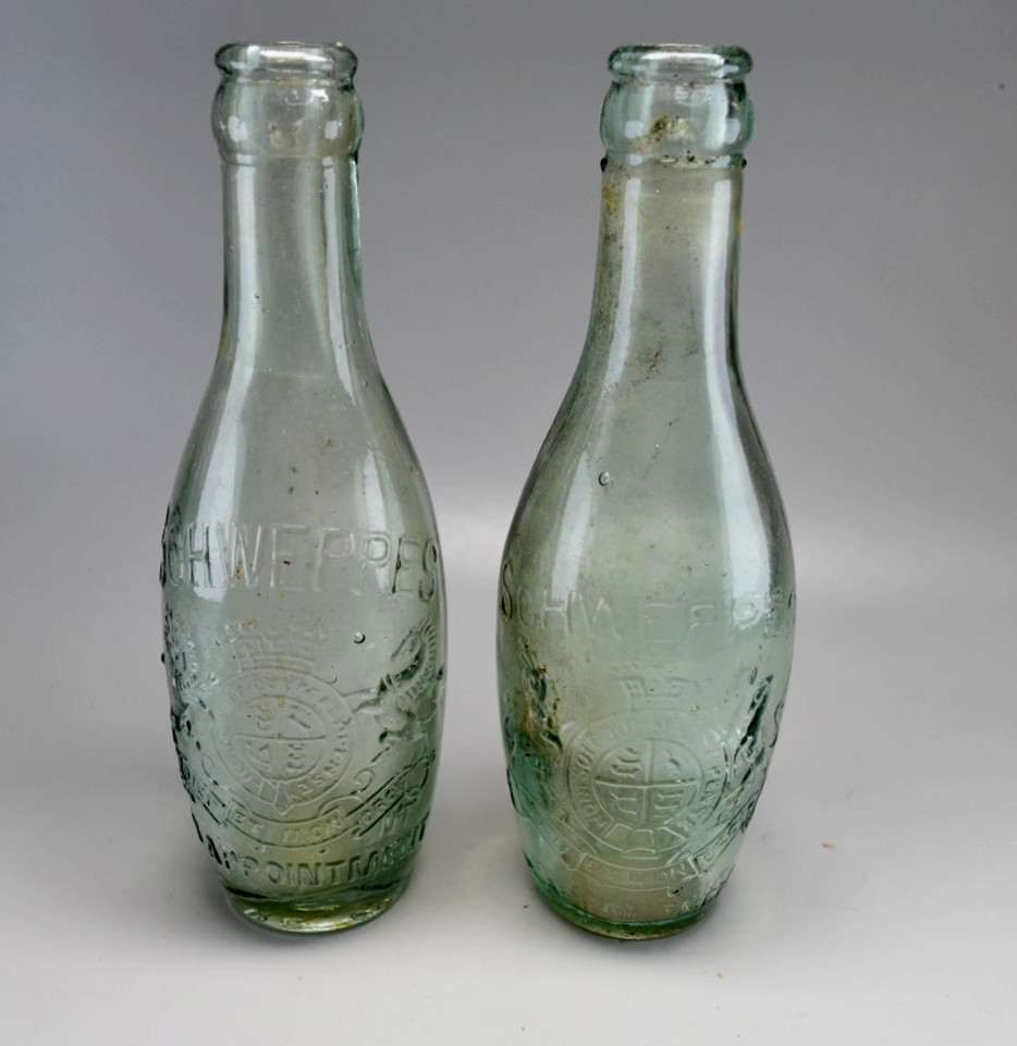 Antique Beautiful Schweppes Bottles x2