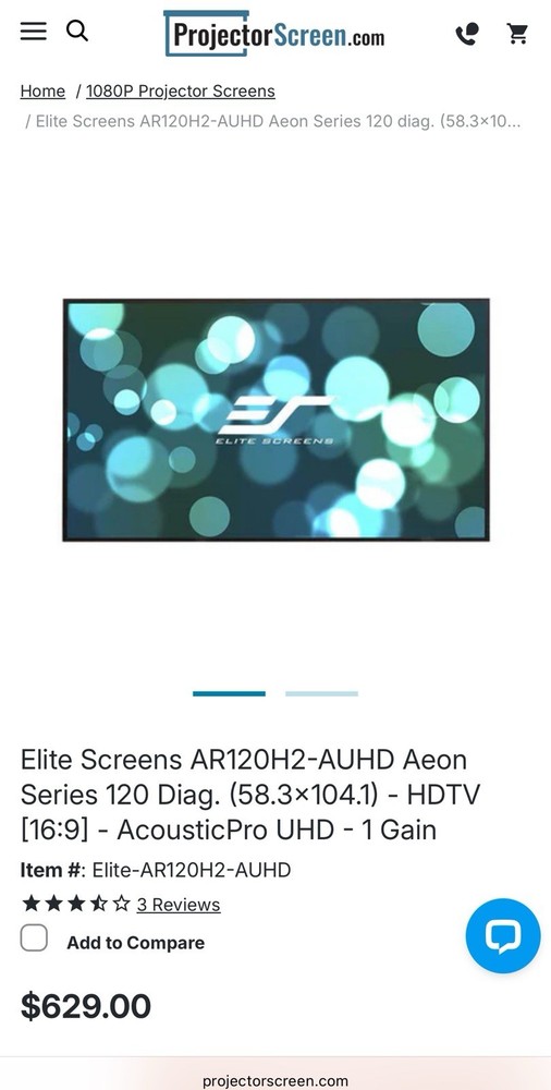 Elite Projector Screen AR120H2 120 Inch - OPEN BOX - READ