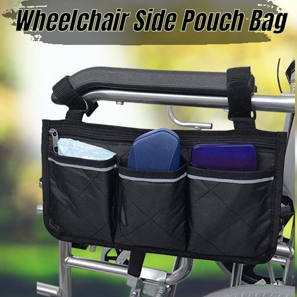 Wheelchair Side Bag Hang on Side Armrest Accessories Storage Pouch w/ Cup Holder
