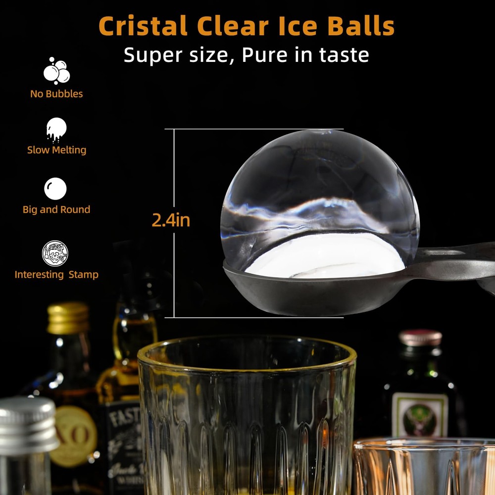 Clear Ice Ball Maker,Four Large 2.4" Crystal Clear Ice Balls for Whiskey, Coc...