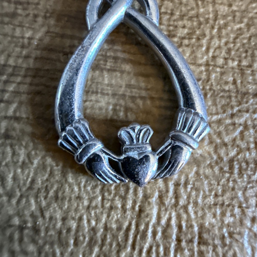 Sterling Silver Claddagh Trinity Celtic Pendant Signed Solver