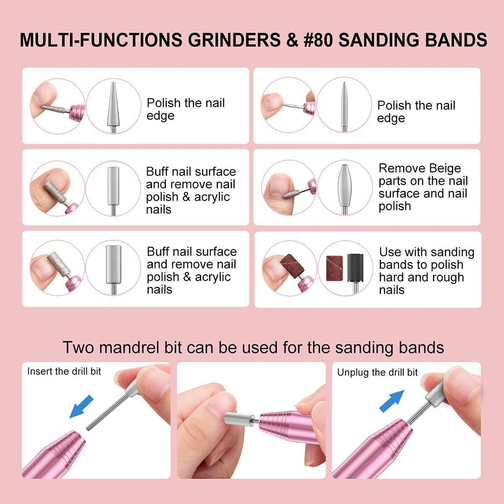Versatile Nail Drill Machine - USB Electric Manicure Kit with Bits & Bands
