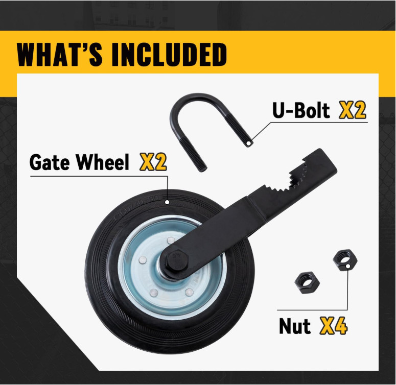 Gate Wheel for Metal Swing Gate 1-5/8" Thru 2" Gate Frames, Gate Caster Support