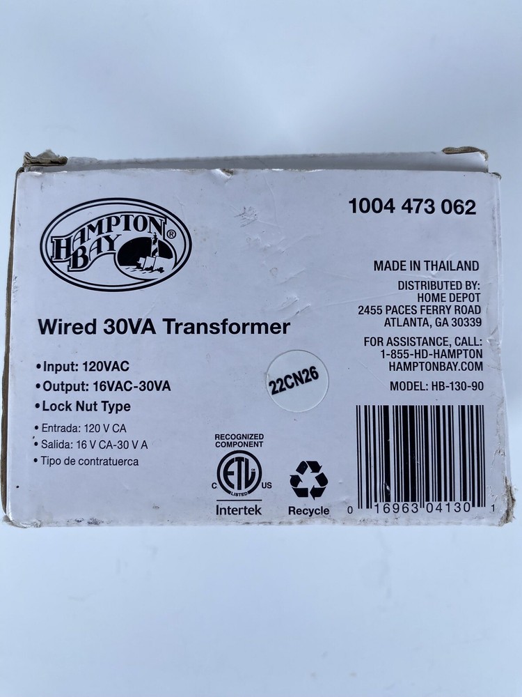Hampton Bay Wired 30VA Transformer 1004 473 062