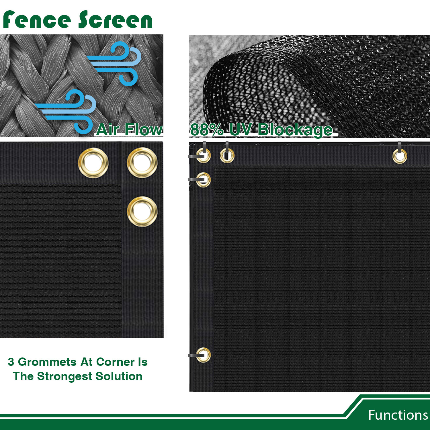 4' 5' 6' 8' Fence Privacy Windscreen Screen Black Shade Cover for Yard Outdoor