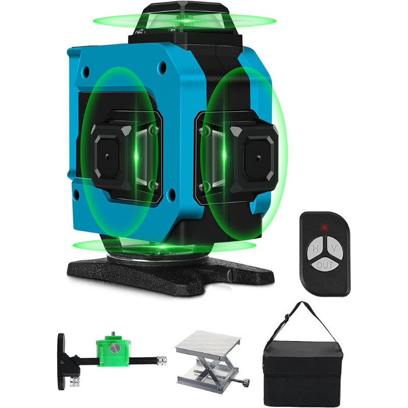 4D 16 Line Green Laser Level 360° Self-Leveling 131ft Range Rotary Tool