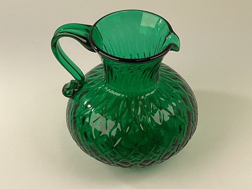 Hand blown green glass pitcher￼