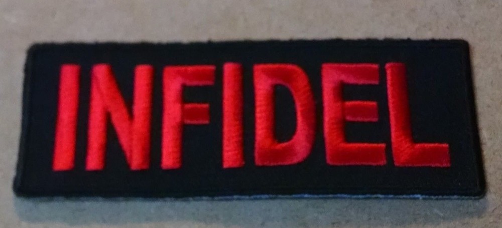 Infidel Red Name Badge Embroidered Biker Patch