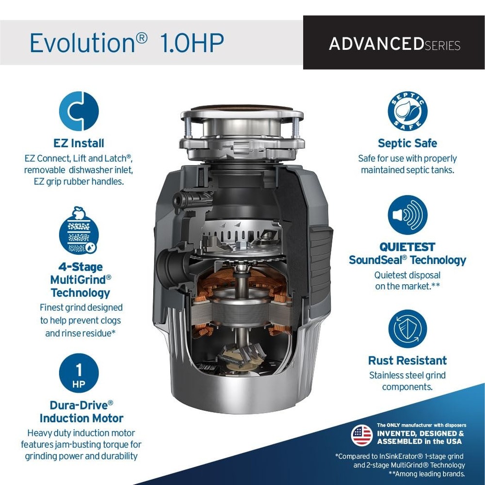 InSinkErator EVOLUTION 1HP Advanced Series Continuous Feed Garbage Disposal Gray