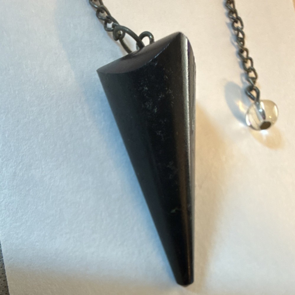 Black Crystal Healing Pendulum with Chain and Clear Bead