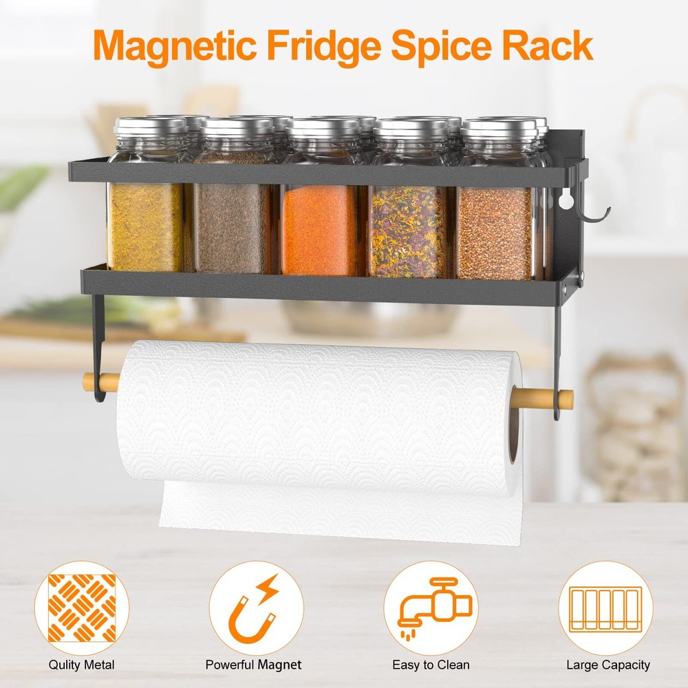 Spice Rack Magnetic Shelf Foldable Refrigerator Magnetic Spice Holder Wall Mount