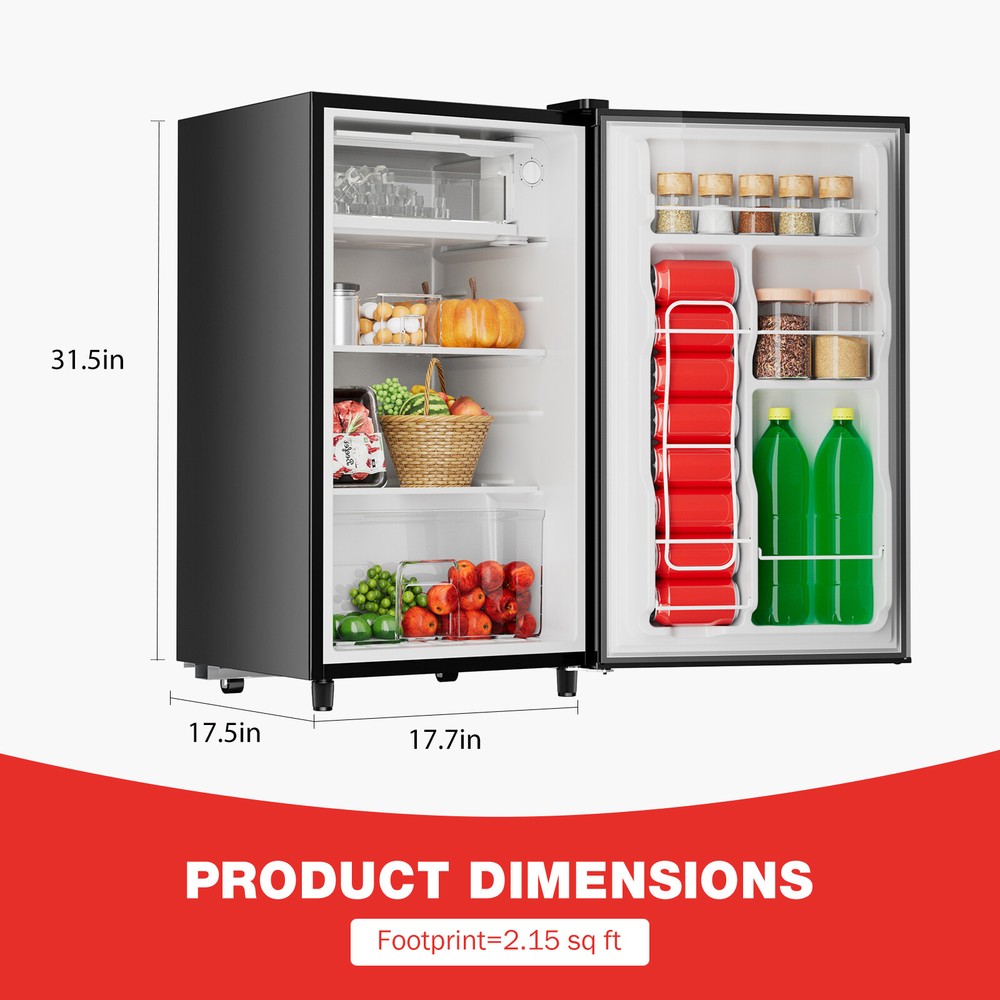 Low Noise Mini Fridge w/ Freezer Compartment Single Door Adjustable Temperature