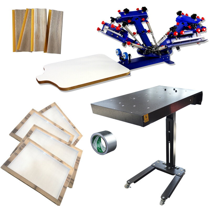 4 Color 1 Station Printing Machine & Flash Dryer Kit with Squeegee Screen Frames