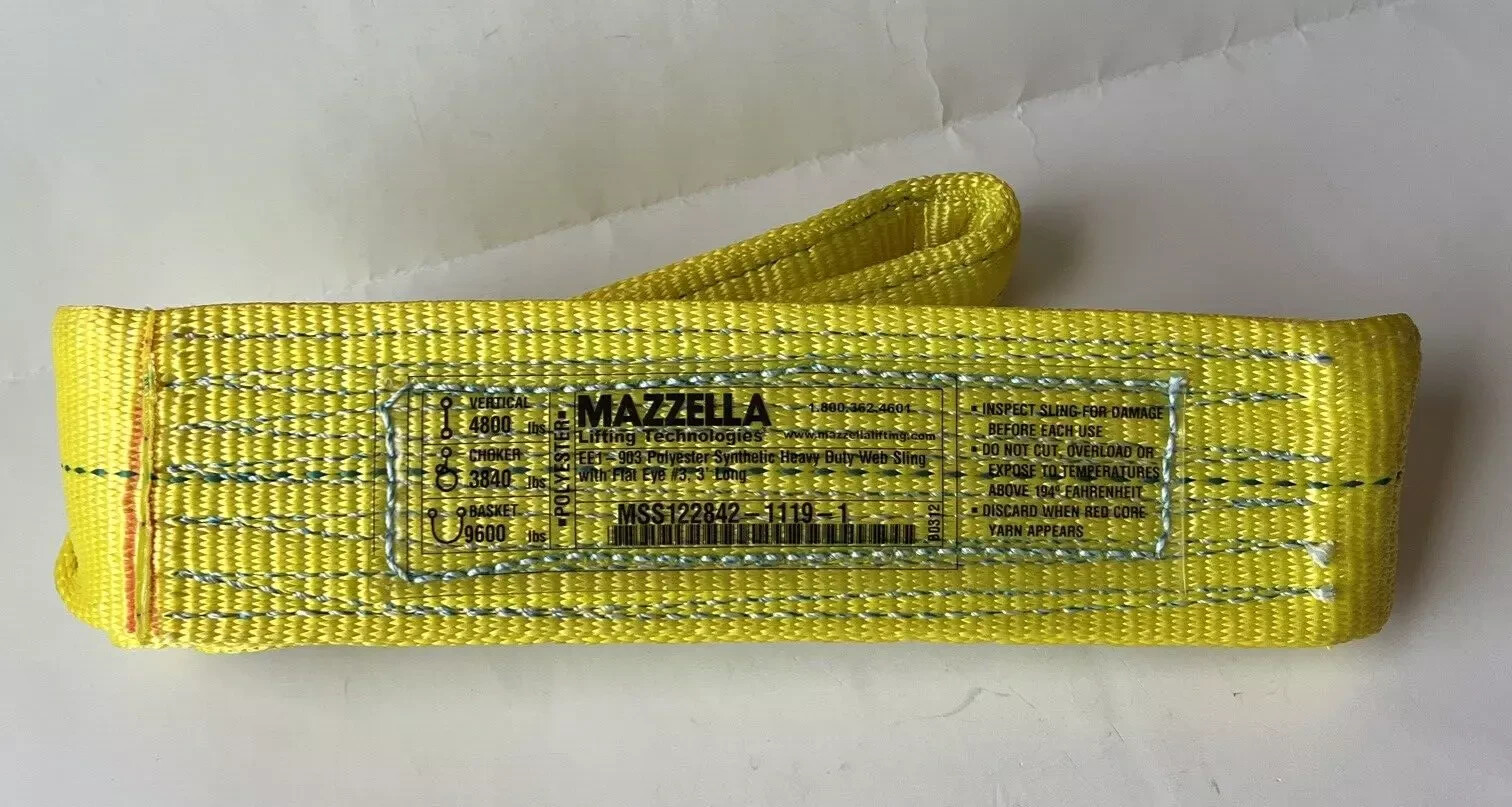 Mazzella EE1-903 x 3’ Polyester Synthetic Web Sling 3" Wide 3’ Long Flat Eye New