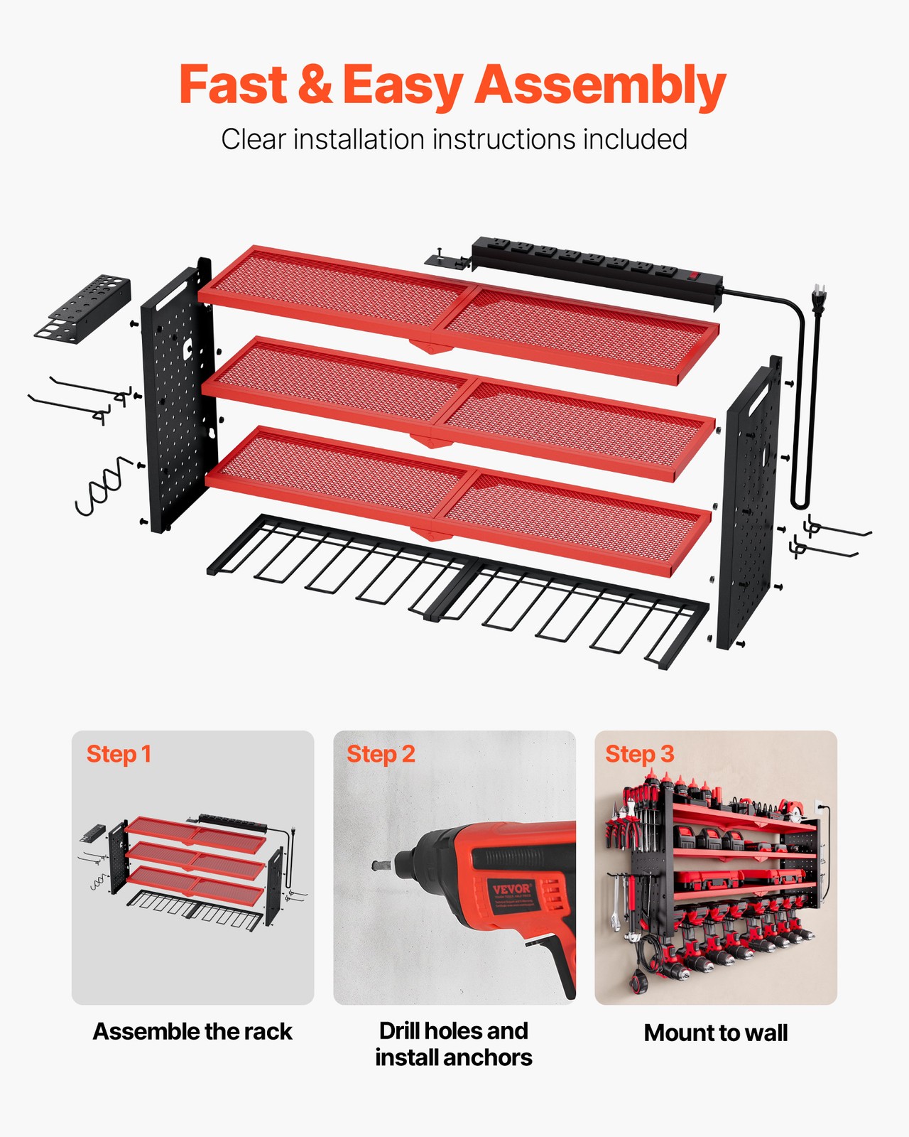 VEVOR Power Tool Organizer with Charging Station 4-Layer Drill Storage Rack