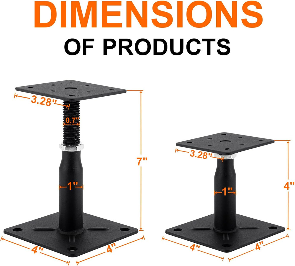 4 Pack Adjustable Support Jack for Floor, Deck Foundation, RV Step Stabilizer, M