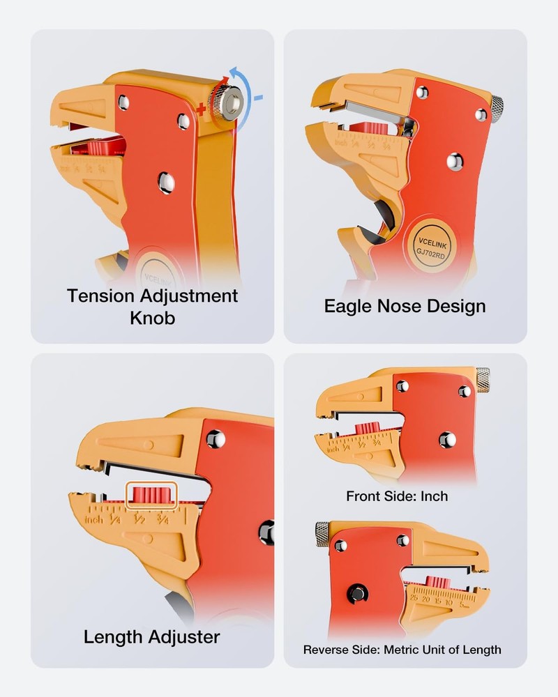 VCELINK Automatic Quickstrip Wire Stripper and Cutter, Professional Orange