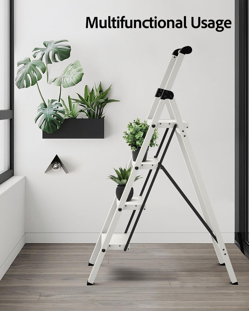 4 Step Ladder, Lightweight Aluminum Step Stool with Convenient Handgrip, Fold...