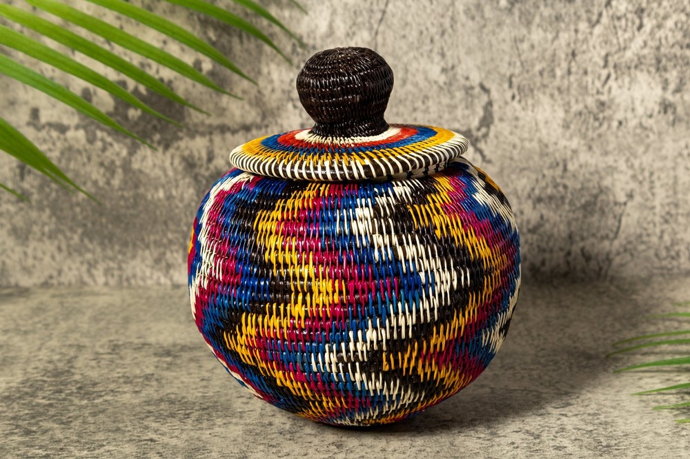 Rainbow Lightning Flash Woven Basket With Top