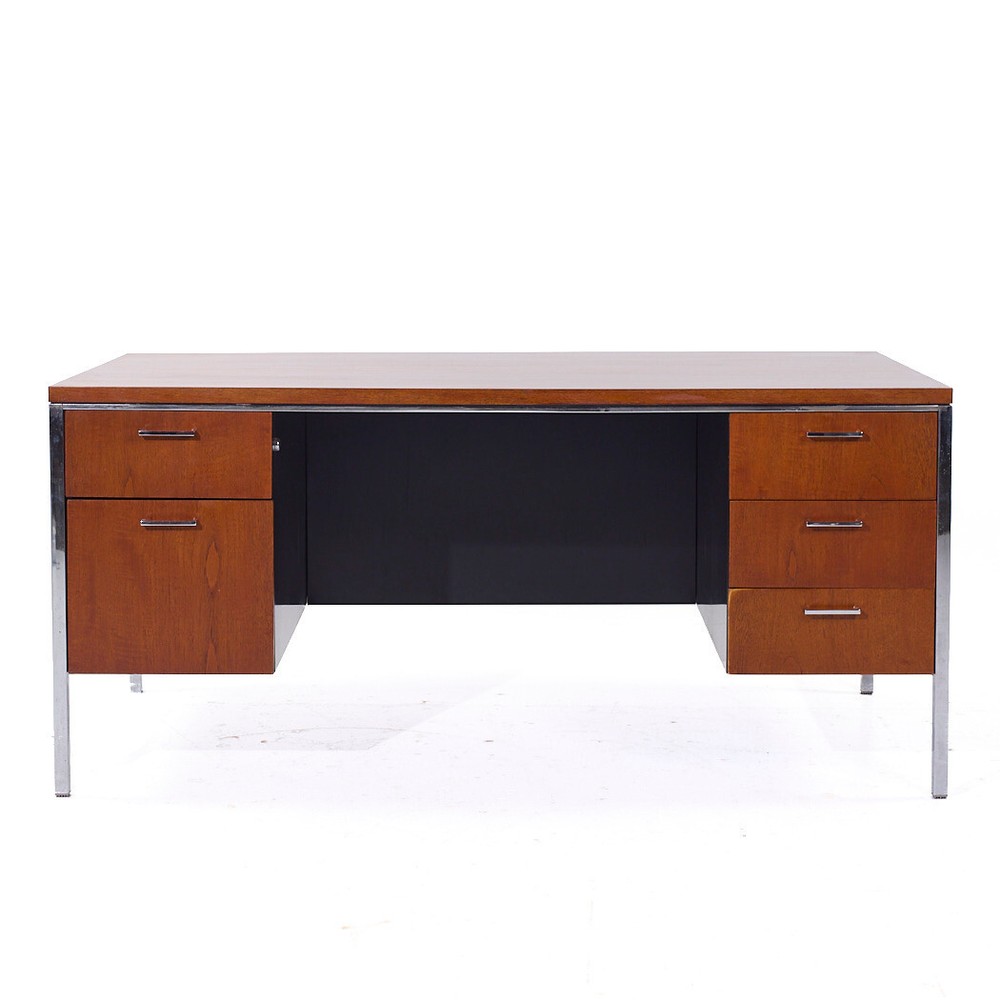Mid Century Walnut and Chrome Executive Desk