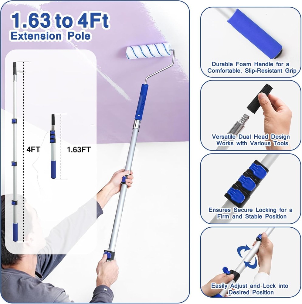 MAXWAVE Paint Roller Kit with Extension Pole, 34 Piece Set, 4" and 9" Paint Roll
