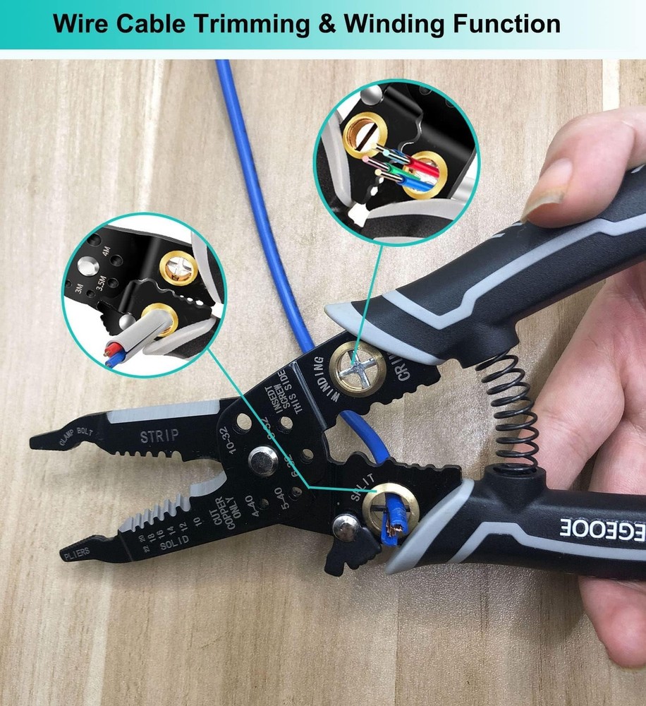 YEGEOOE 9 in 1 Multi-function Wire Stripping Pliers,Small 8inch size, Grey