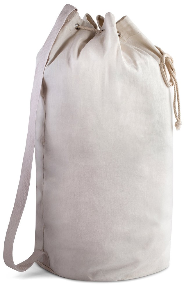 Canvas Duffel Bag - Drawstring, Leather Closure, Shoulder Strap