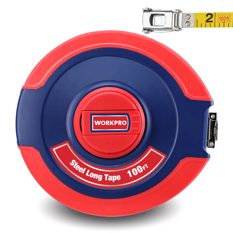 WORKPRO Tape Measure 100FT Closed Reel Steel Long Tape Plastic Case Nylon Coated