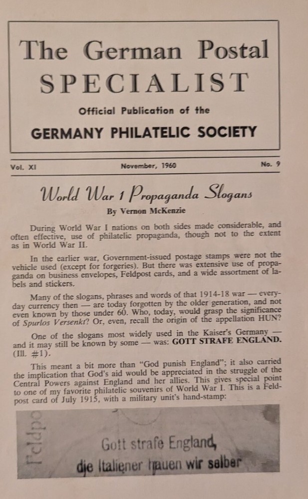 German Postal Specialist Nov 1960 WWI Propaganda Slogans Building Series 1948