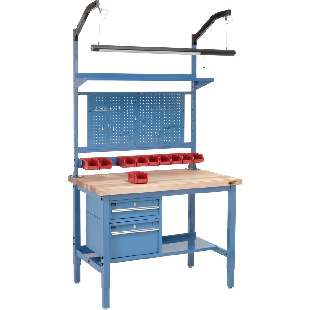 60"W x 36"D Workbench 1-3/4" Thick Maple Top Square Edge Complete Bench Blue
