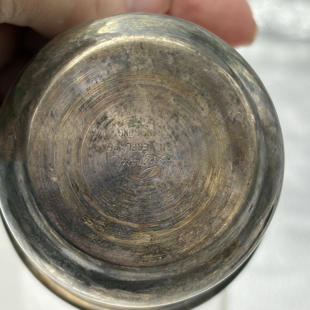 VTG Silverplate Baby Cups Godinger Teddy Bear Leonard Hong Kong Nursery Patina