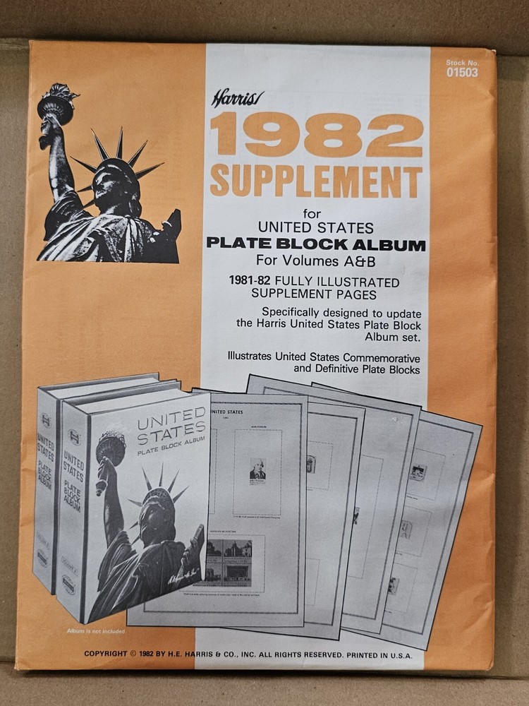 1982 H. E. Harris Plate Block Supplement Pages NOS